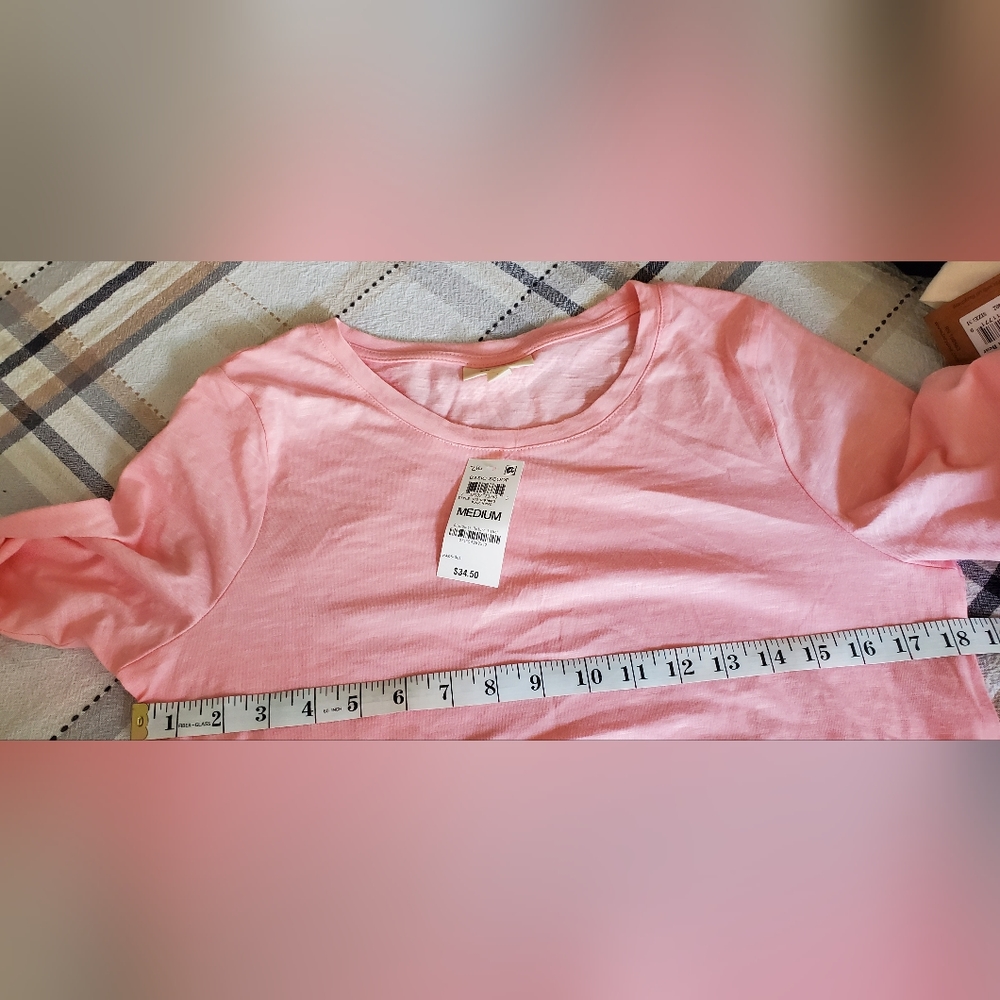 STYLE & CO LIGHT PINK HEATHERED SCOOP NECK 3/4 LENGTH SLEEVE BASIC COTTON TEE - Picture 6 of 7